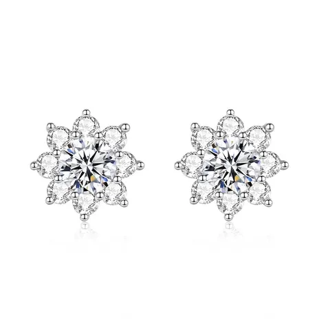 Snowflake Sunflower Zirconia Stud Earrings For Women Copper Rhodium Plated Minimalist Sparkly Ear Jewelry For Daily Commuting Gift