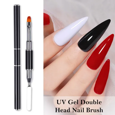 Dual Ended UV Gel Nail Brush Stainless Steel Spatula Poly Extension Gel Picker Tool Professional Manicure Nail Art Tool