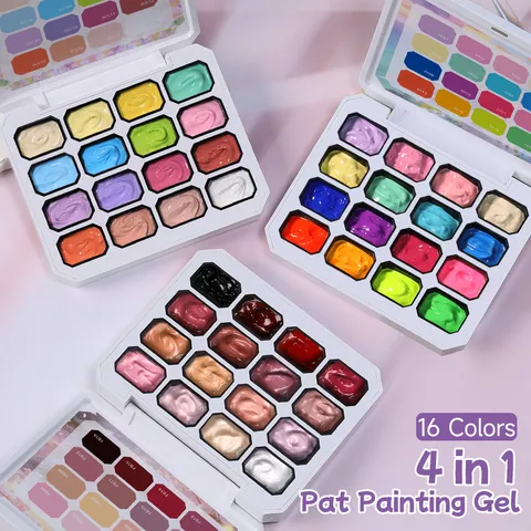 16 Colors Solid Pat Painting Gel Set For Gradient Blush Nail Art Palette Waterproof High Pigment Soak Off Pudding Gel