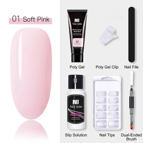 Kit Professionnel de Gel d'Extension d'Ongles Poly pour Femmes Outils d'Art des Ongles Longue Durée Manucure DIY Pinceau Gel de Construction Rapide