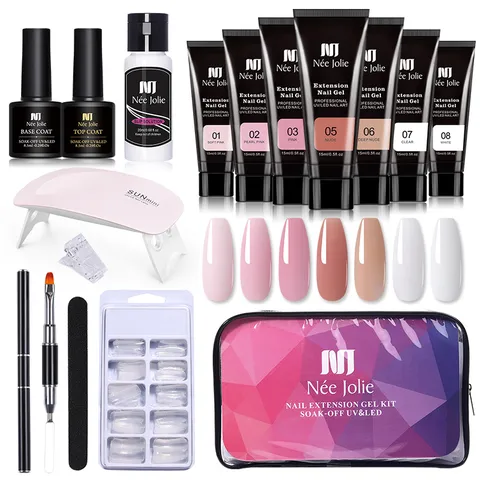 Poly Extension Gel Nail Kit With UV LED Lamp Slip Solution Base Top Coat Nail Molds Dual Head Brush File Manicure Tools For DIY Salon Professional Nail Art