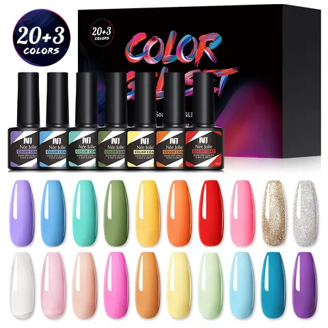 Kit Vernis à Ongles Gel Nee Jolie Multicolore Avec Base Top Matte Coat Soak Off UV LED Salon Professionnel Nail Art