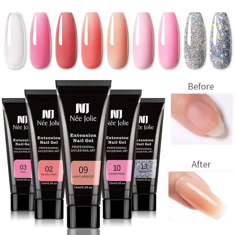 Gel d'Extension d'Ongles UV LED Builder Poly Gel Solution de Manucure Professionnelle pour Construction Rapide sous Lampe Salon Home Nail Art Décor