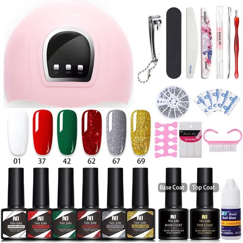 Kit de Vernis à Ongles Gel avec Lampe LED UV Professionnelle Nee Jolie Ensemble de Manucure avec Outils Essentiels Base Top Coat pour Nail Art DIY