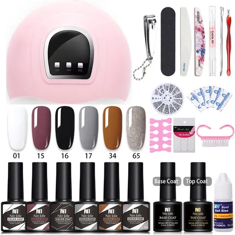 Kit de Vernis à Ongles Gel avec Lampe LED UV Professionnelle Nee Jolie Ensemble de Manucure avec Outils Essentiels Base Top Coat pour Nail Art DIY