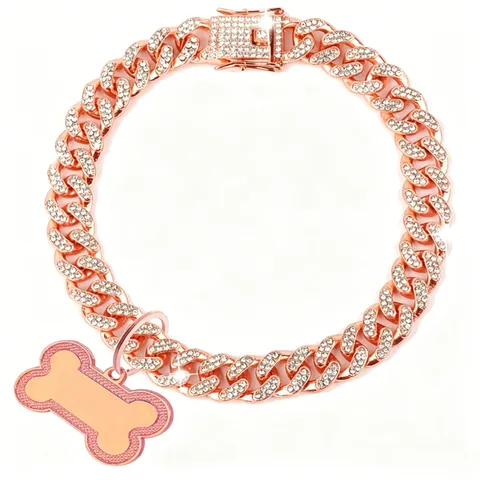Verstellbares Haustier Halsband Panzerkette Legierung Strass Hunde Halskette Mit Knochen Anhänger Hip Hop Stil Katzen Schmuck
