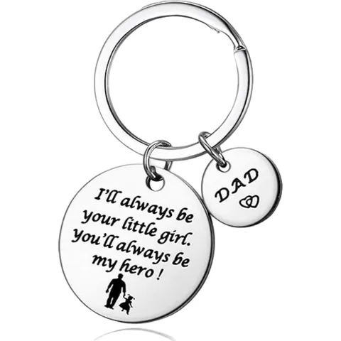 Fashion Stainless Steel Inspirational Keychain Engraved Round Heart Pendant Key Ring Motivational Gift For Father Family Friend Durable Metal Key Holder Accessory