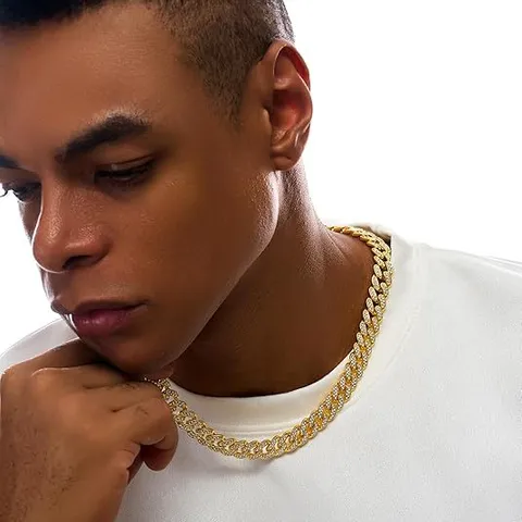 Hip Hop Men Iced Out Cuban Link Chain Necklace Gold Silver Plated Zinc Alloy Rhinestone Pave Necklace Jewelry For Rappers