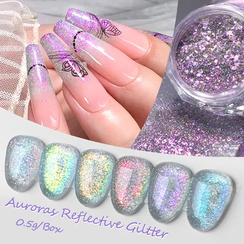 Aurora Reflective Nail Glitter Powder Holographic Polarized Sequins Manicure Decoration For DIY Press On Nails Opal Dust