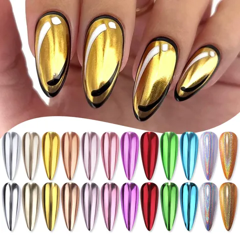 Nicole Diary Poudre de Chrome Solide pour Ongles Effet Miroir Métallique Pigment Holographique Laser pour Décoration de Manucure