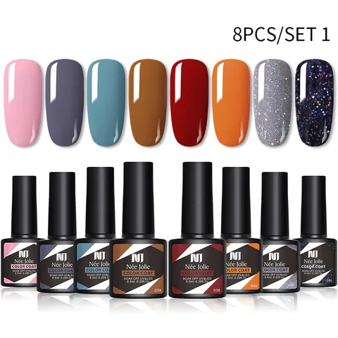 Née Jolie Gel Nagellack Meerkleurig UV LED Soak Off Glitter Mat Manicure Kit Voor Vrouwen DIY Nail Art