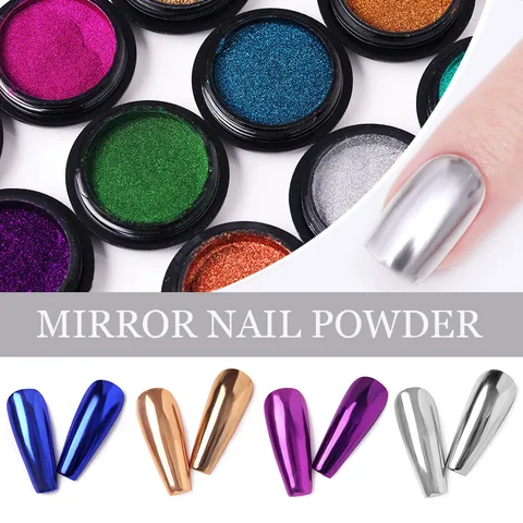 Poudre à Ongles Miroir Chrome Métallique Effet Aurore Paillettes Pigmentées Pour Décoration DIY Salon Manucure Set Multicolore