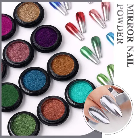 Poudre à Ongles Miroir Chrome Métallique Effet Aurore Paillettes Pigmentées Pour Décoration DIY Salon Manucure Set Multicolore