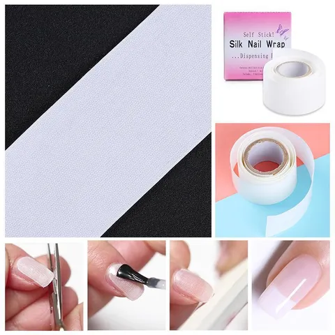 Cinta Adhesiva Profesional de Seda para Envoltura de Uñas para Reparar Uñas Rotas Herramienta de Arte de Uñas en Gel UV de Refuerzo y Protección Cinta de Seda Blanca
