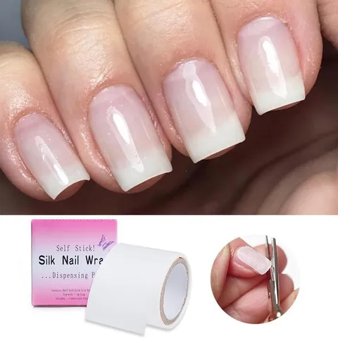 Cinta Adhesiva Profesional de Seda para Envoltura de Uñas para Reparar Uñas Rotas Herramienta de Arte de Uñas en Gel UV de Refuerzo y Protección Cinta de Seda Blanca