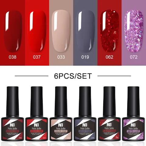 Nee Jolie Collection de Vernis à Ongles Gel Professionnel Soak Off UV LED Kit de Manucure Brillant Mat Pailleté Qualité Salon