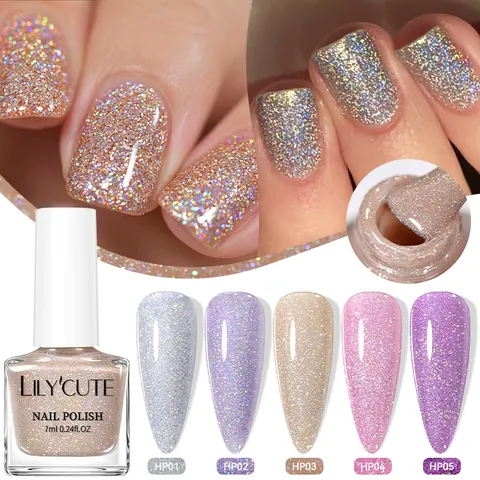 LILY'CUTE Smalto per Unghie Glitter Laser Asciugatura all'Aria Rapida Effetto Olografico Shimmer Accessori per Manicure Nail Art a Lunga Durata
