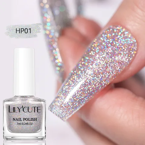 LILY'CUTE Holografische Laser Glitter Nagellak Sneldrogend Waterdicht Oliebasis Shimmer Nagellak Voor Trendy Vrouwen