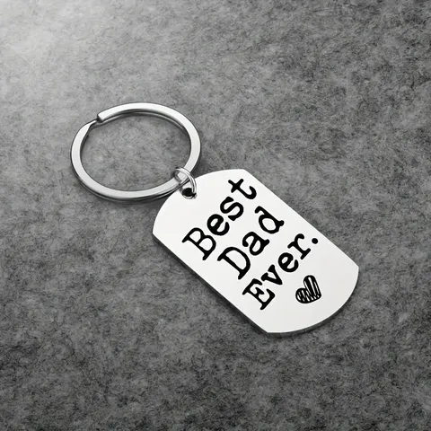 Stainless Steel Military Tag Keychain Best Dad Ever Heart Engraved Key Ring For Men Father's Day Gift Inspirational Backpack Pendant Silver