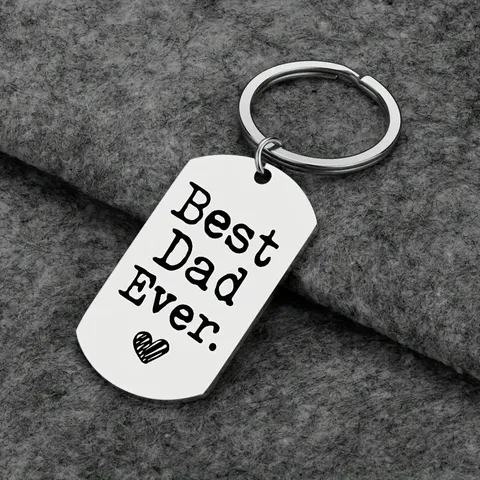 Stainless Steel Military Tag Keychain Best Dad Ever Heart Engraved Key Ring For Men Father's Day Gift Inspirational Backpack Pendant Silver