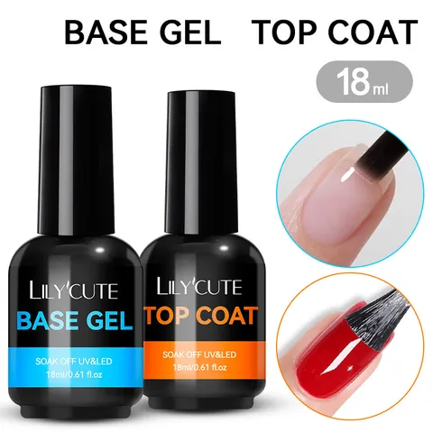 LILY'CUTE Professionele Nagel Gellak Basislaag en No-Wipe Toplaag Set Hoogglans Glans UV LED Soak Off Functie Gel