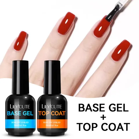LILY'CUTE Professionele Nagel Gellak Basislaag en No-Wipe Toplaag Set Hoogglans Glans UV LED Soak Off Functie Gel