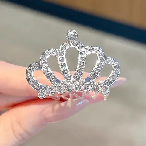 Alloy Rhinestone Crown Hair Accessories For Girls Princess Birthday Tiara Silver Electroplated Hair Comb For Party