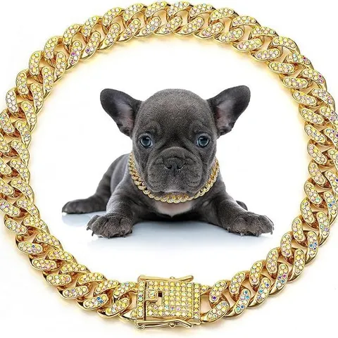 Hip Hop Titanstahl Strass Kubanische Gliederkette Haustierhalsband Gold Silber Farbe Trendige Bling Halskette Für Katzen Kleine Hunde