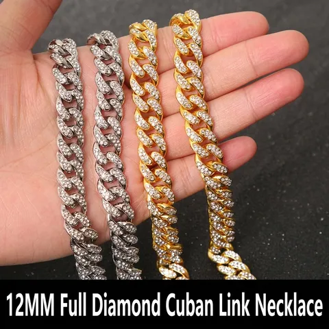 Iced Out Cuban Link Chain Necklace For Men Women Hip Hop Zinc Alloy Rhinestone Chain Streetwear Rap Jewelry Fashion Accessory