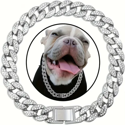 Collar de Lujo para Perro con Diamantes de Imitación Eslabón Cubano Oro Plata Joyería de Moda para Perros Grandes Medianos Gatos Accesorios
