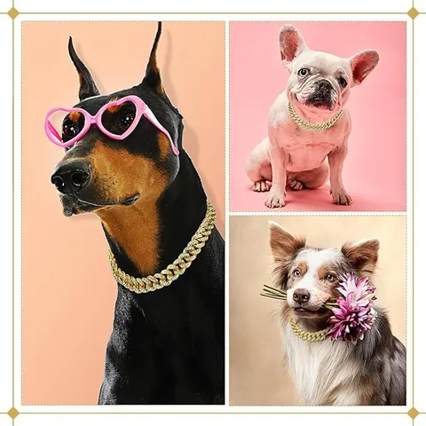 Hip Hop Titanstahl Strass Kubanische Gliederkette Haustierhalsband Gold Silber Farbe Trendige Bling Halskette Für Katzen Kleine Hunde
