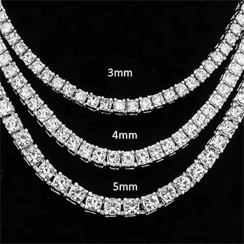 Hip Hop Tennis Chain Necklace Zirconia Inlaid Alloy Gold Silver Plated Geometric Link Necklace For Men Women Streetwear Party Jewelry