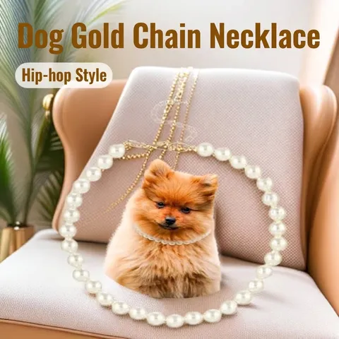 Pet Artificial Pearl Necklace For Dogs And Cats Elegant Hip Hop Style Alloy Gold Chain Decorative Pet Jewelry Accessory