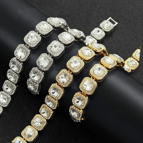 Hip Hop Men Cuban Link Chain Necklace Alloy Rhinestone Full Diamond Geometric Chain For Nightclub Party Jewelry Gift