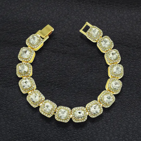 Hip Hop Men Cuban Link Chain Necklace Alloy Rhinestone Full Diamond Geometric Chain For Nightclub Party Jewelry Gift
