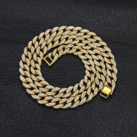Hip Hop Iced Out Cuban Link Necklace Alloy Rhinestone Pave Geometric Chain Necklace For Men Women Street Rap Jewelry Accessories