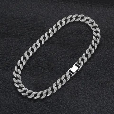 Hip Hop Iced Out Cuban Link Necklace Alloy Rhinestone Pave Geometric Chain Necklace For Men Women Street Rap Jewelry Accessories