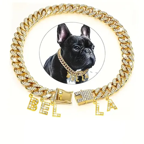 Hip Hop Haustier Hund Halskette Strass Legierung Panzerkette Goldkette Buchstabe Anhänger Halsband Für Kleine Große Katzen Hunde