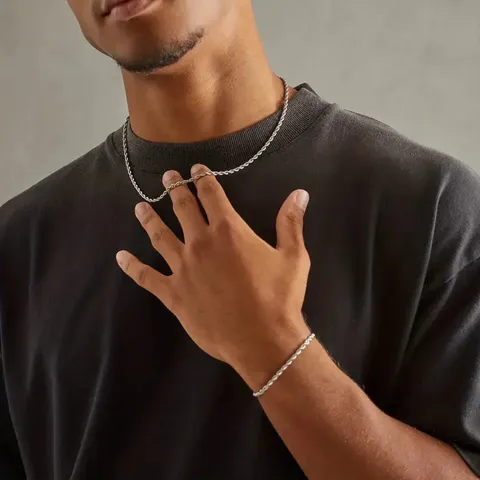 Collana a Catena a Corda in Lega di Zinco Unisex Gioielli da Collo con Maglie a Torsione Catena Galvanizzata in Stile Freddo Per Uomo Donna