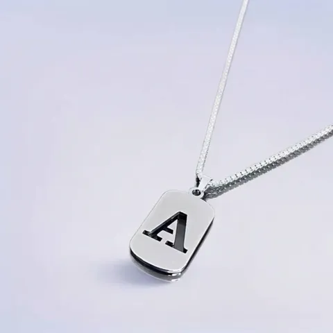 Stainless Steel Alphabet Initial Letter Pendant Necklace For Men Women Unisex Hip Hop Jewelry Silver Capital Letter Hollow Cutout Dog Tag Necklaces Minimalist Gift