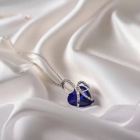 Romantic Heart Of The Ocean Pendant Necklace For Women Alloy Rhinestone I Love You Forever Engraved Box Chain Clavicle Necklace Jewelry Gift