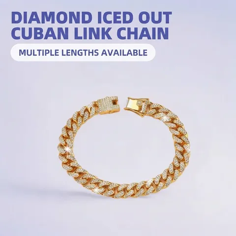 Hip Hop Cuban Link Chain Necklace For Men Women Iced Out Rhinestone Alloy Gold Silver Rose Gold Bracelet Neckwear Fashion Jewelry