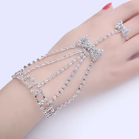Luxury Rhinestone Butterfly Slave Bracelet Hand Chain And Ankle Foot Harness Jewelry Set For Women Bridal Wedding Jewelry