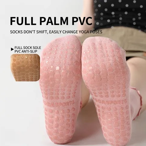 Professionelle Rutschfeste Yogasocken Für Damen Baumwolle Rüschenbündchen Pilates Fitness Tanz Sportsocken Mit PVC Griffe