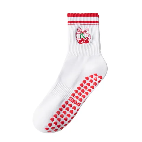 Damen Wadenhoch Yogasocken Rutschfest Baumwollmischung Bestickt Sport Socken Für Fitness Pilates Workout Schleife Frucht Herz Muster Crew Socken