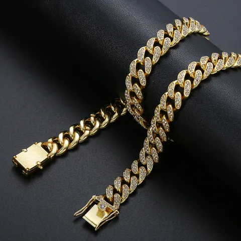 Hip Hop Iced Out Cuban Link Chain Necklace Bracelet For Men Women Alloy Rhinestone Streetwear Jewelry Accessory