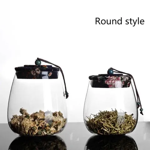 Barattolo di Vetro Borosilicato Con Coperchio in Stoffa Floreale Vintage Stile Cinese Ermetico per Tè Snack Caffè