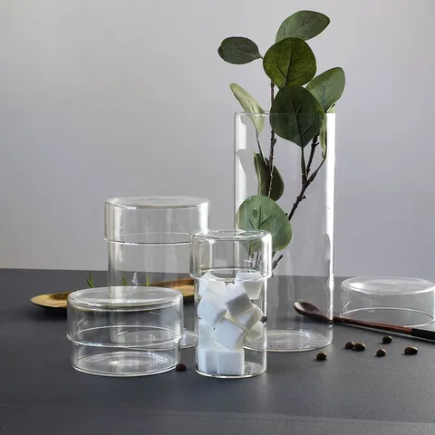 Minimalist Borosilicate Glass Storage Jar With Lid Nordic Transparent Kitchen Canister For Coffee Bean Tea Makeup Cotton Pad