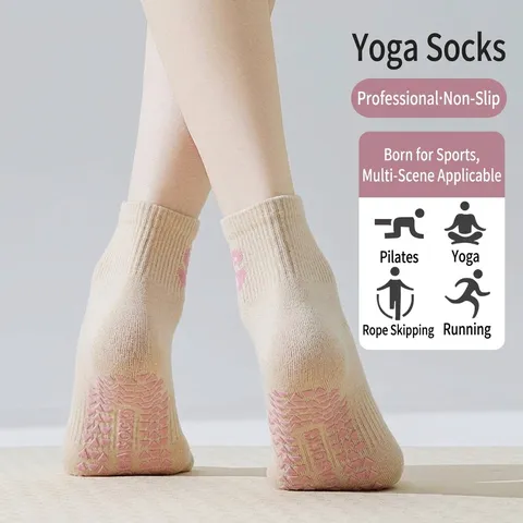 Professional Non-Slip Yoga Socks For Women Cotton Pilates Socks With Heart Embroidery Silicone Grip Sport Socks For Indoor Fitness