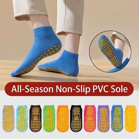 Non-Slip Trampoline Socks For Kids Adults PVC Grip Yoga Indoor Floor Socks Cotton Polyester Breathable Athletic Weaving Socks